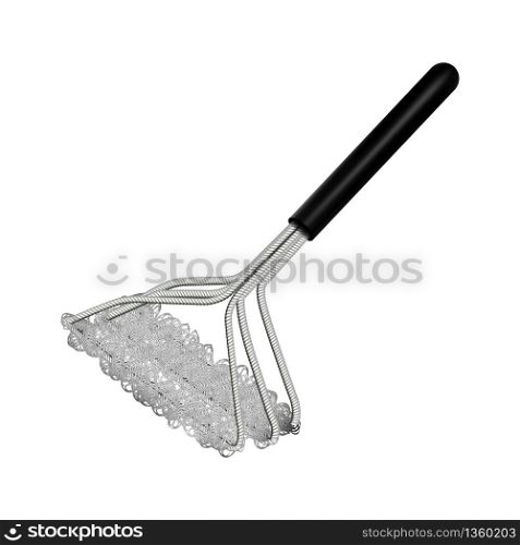 Cleaning Grill Appliance With Scrubber Vector. Brush With Chrome Metallic Bristles And Scraper For Clean Barbeque Grate. Scrubbing And Brushing Accessory Template Realistic 3d Illustration. Cleaning Grill Appliance With Scrubber Vector