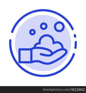 Cleaning, Hand, Soap, Wash Blue Dotted Line Line Icon