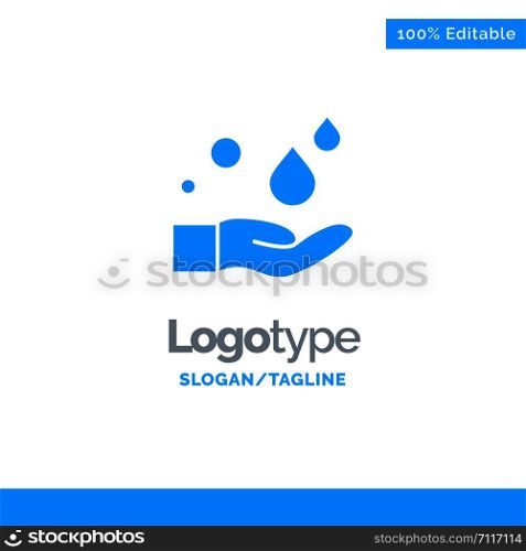 Cleaning, Hand, Soap, Wash Blue Solid Logo Template. Place for Tagline