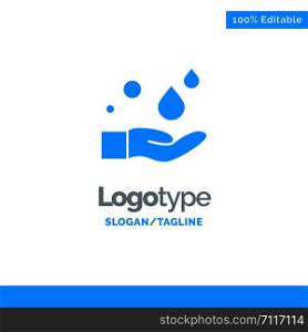Cleaning, Hand, Soap, Wash Blue Solid Logo Template. Place for Tagline