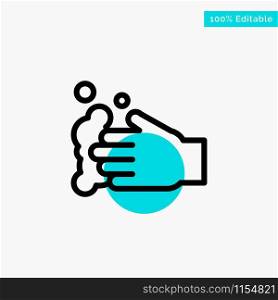 Cleaning, Hand, Soap, Wash turquoise highlight circle point Vector icon