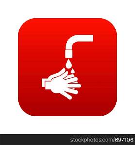 Cleaning hands icon digital red for any design isolated on white vector illustration. Cleaning hands icon digital red