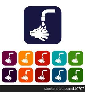 Cleaning hands icons set vector illustration in flat style In colors red, blue, green and other. Cleaning hands icons set flat
