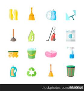 Cleaning housework equipment icons set of gloves spray iron brush isolated vector illustration