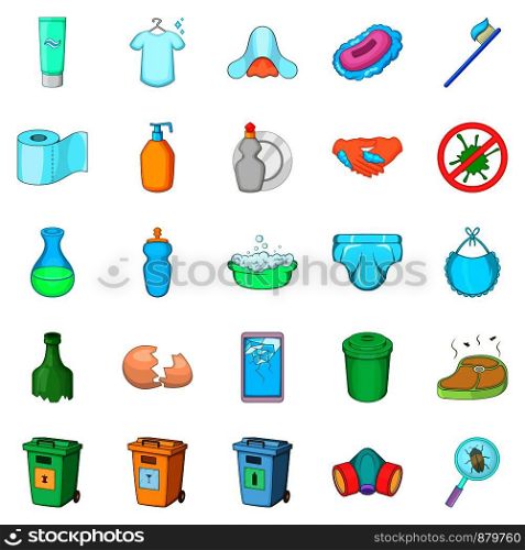 Cleaning icons set. Cartoon set of 25 cleaning vector icons for web isolated on white background. Cleaning icons set, cartoon style