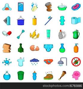 Cleaning icons set. Cartoon style of 36 cleaning vector icons for web isolated on white background. Cleaning icons set, cartoon style