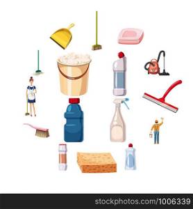 Cleaning icons set detergents. Cartoon illustration of 16 cleaning vector icons for web. Cleaning icons set detergents, cartoon style