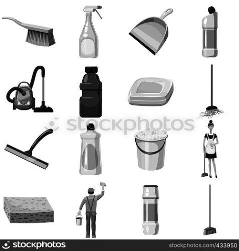 Cleaning icons set in monochrome style isolated vector illustration. Cleaning icons set monochrome