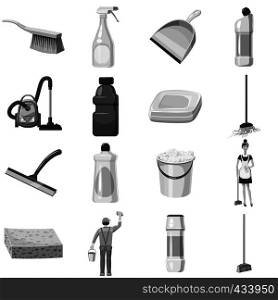 Cleaning icons set in monochrome style isolated vector illustration. Cleaning icons set monochrome