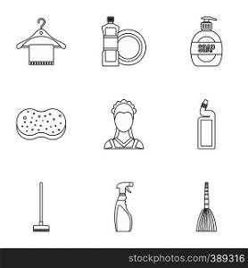 Cleaning icons set. Outline illustration of 9 cleaning vector icons for web. Cleaning icons set, outline style