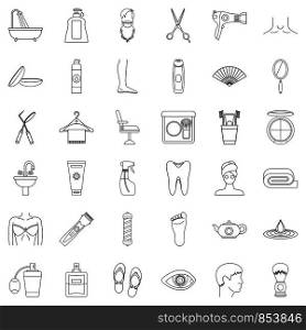 Cleaning icons set. Outline style of 36 cleaning vector icons for web isolated on white background. Cleaning icons set, outline style
