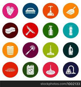 Cleaning icons set vector colorful circles isolated on white background . Cleaning icons set colorful circles vector
