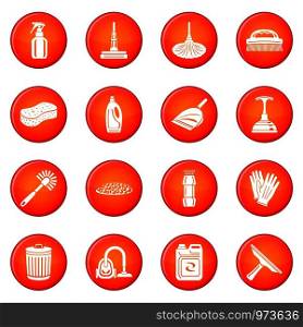 Cleaning icons set vector red circle isolated on white background . Cleaning icons set red vector