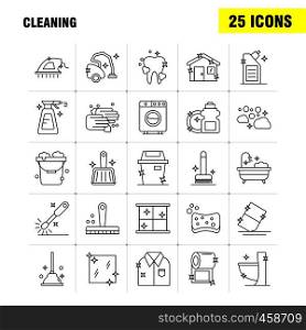 Cleaning Line Icons Set For Infographics, Mobile UX/UI Kit And Print Design. Include: Brush, Brushing, Clean, Scrub, Plunger, Restroom, Toilet, Tool, Icon Set - Vector