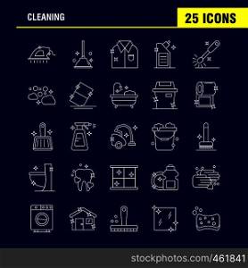Cleaning Line Icons Set For Infographics, Mobile UX/UI Kit And Print Design. Include: Brush, Brushing, Clean, Scrub, Plunger, Restroom, Toilet, Tool, Icon Set - Vector