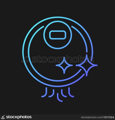 Cleaning robots gradient vector icon for dark theme. Automatic vacuuming device. Wireless equipment. Vacuum cleaner. Thin line color symbol. Modern style pictogram. Vector isolated outline drawing. Cleaning robots gradient vector icon for dark theme