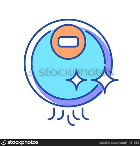 Cleaning robots RGB color icon. Automatic vacuuming device. Robot vacuum cleaner. Intelligent and wireless equipment. Self-charged sweeper. Isolated vector illustration. Simple filled line drawing. Cleaning robots RGB color icon