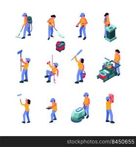 Cleaning service characters. People washing commercial windows janitor workers interior cleaning team detergents vector illustrations collection in cartoon style. Housework domestic person uniform. Cleaning service characters. People washing commercial windows janitor workers interior cleaning team detergents items garish vector illustrations collection in cartoon style