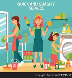 Cleaning Service Illustration . Cleaning background with quick and quality service symbols flat vector illustration