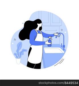 Cleaning service isolated cartoon vector illustrations. Smiling girl from cleaning service in apron washing kitchen sink, housekeeping service, small business, house maintenance vector cartoon.. Cleaning service isolated cartoon vector illustrations.