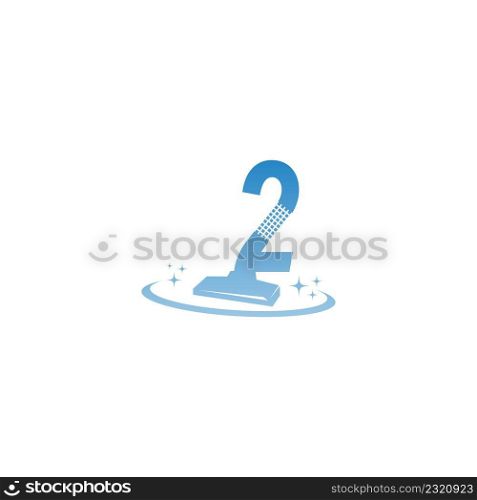 Cleaning service logo illustration with number 2 icon template vector