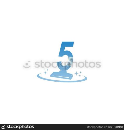 Cleaning service logo illustration with number 5 icon template vector