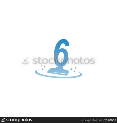 Cleaning service logo illustration with number 6 icon template vector