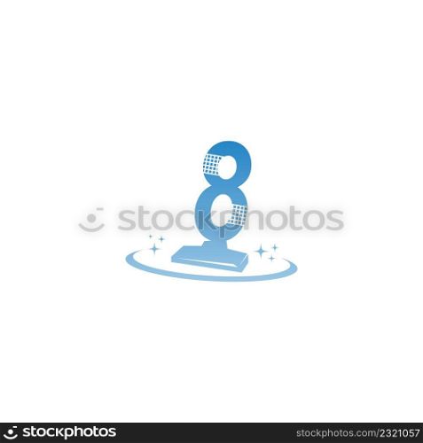 Cleaning service logo illustration with number 8 icon template vector
