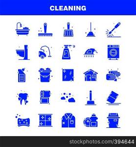 Cleaning Solid Glyph Icons Set For Infographics, Mobile UX/UI Kit And Print Design. Include: Brush, Brushing, Clean, Scrub, Plunger, Restroom, Toilet, Tool, Icon Set - Vector