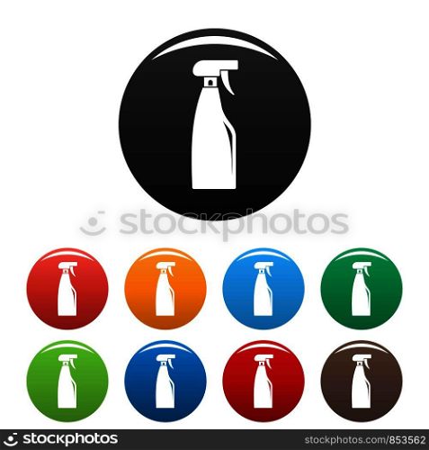 Cleaning spray icons set 9 color vector isolated on white for any design. Cleaning spray icons set color