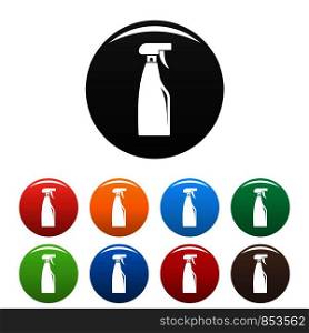 Cleaning spray icons set 9 color vector isolated on white for any design. Cleaning spray icons set color