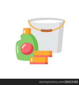 Cleaning supplies vector flat color icon. Detergent for sanitation. Disinfectant in bottle. Household domestic equipment. Cartoon style clip art for mobile app. Isolated RGB illustration. Cleaning supplies vector flat color icon