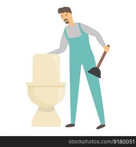 Cleaning toilet icon cartoon vector. Man work house. Home person. Cleaning toilet icon cartoon vector. Man work house