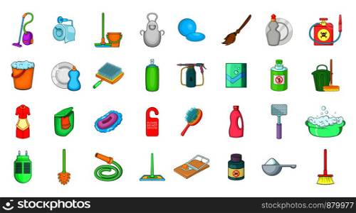 Cleaning tools icon set. Cartoon set of cleaning tools vector icons for web design isolated on white background. Cleaning tools icon set, cartoon style