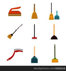 Cleaning tools icon set. Flat set of cleaning tools vector icons for web design isolated on white background. Cleaning tools icon set, flat style