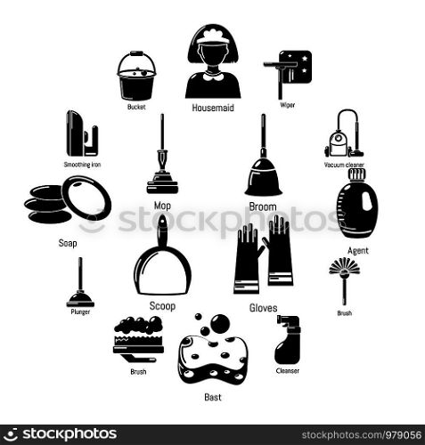 Cleaning tools icons set. Simple illustration of 16 cleaning tools vector icons for web. Cleaning tools icons set, simple style