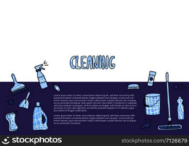 Cleaning tools. Vector set of cleaning equipment. Collection of housekeeping symbols in flat style. Color illustration.