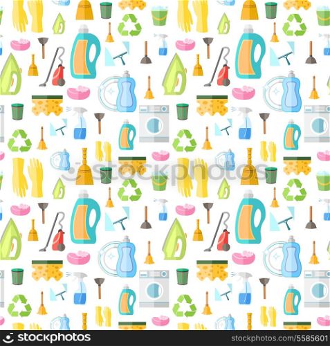 Cleaning washing housework dishes broom bottle sponge icons seamless pattern vector illustration