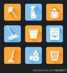 Cleaning washing housework equipment icons flat set isolated vector illustration