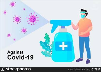 Cleansing anywhere and spraying with disinfection liquid. alcohol spray. prevent Covid-19 or Coronavirus before driving a car. Antiseptic, Hygiene, Health care.