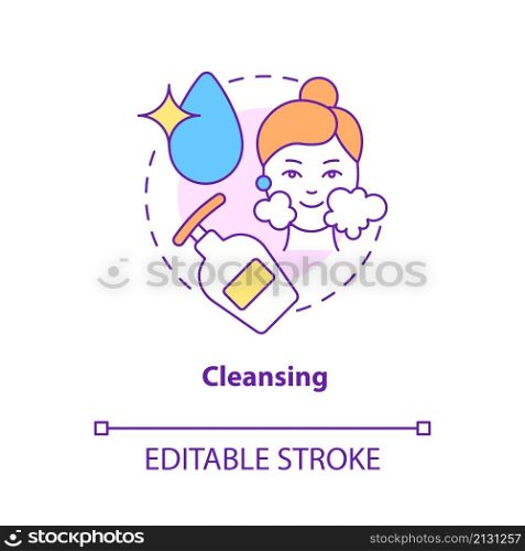Cleansing concept icon. Cosmetological procedure. Skincare routine abstract idea thin line illustration. Isolated outline drawing. Editable stroke. Roboto-Medium, Myriad Pro-Bold fonts used. Cleansing concept icon