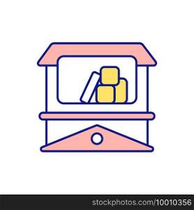 Cleansing storage space RGB color icon. Wardrobe, shelves and storage boxes. Additional closet. Tidying and cleaning up. Packing things. Shortage of space. Isolated vector illustration. Cleansing storage space RGB color icon
