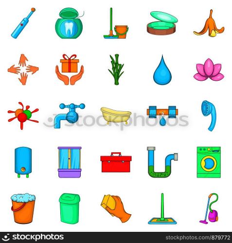 Cleanup icons set. Cartoon set of 25 cleanup vector icons for web isolated on white background. Cleanup icons set, cartoon style