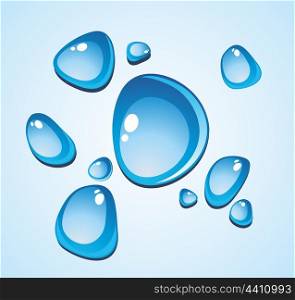Clear blue water drops. Vector design elements set. . Clear blue water drops