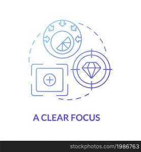 Clear focus blue gradient concept icon. Company marketing goal. Efficient strategy. Productive management. Brand planning abstract idea thin line illustration. Vector isolated outline color drawing. Clear focus blue gradient concept icon