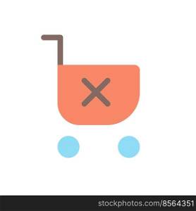 Clear shopping cart flat color ui icon. Removing products. Navigation menu. Online marketplace. Simple filled element for mobile app. Colorful solid pictogram. Vector isolated RGB illustration. Clear shopping cart flat color ui icon