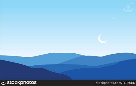 Clear Sky with Crescent Moon Above Desert Landscape
