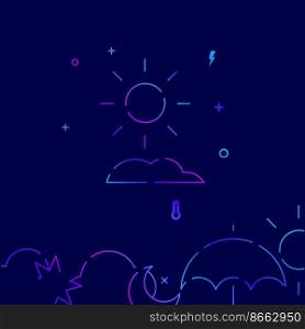 Clear sunny gradient line vector icon, simple illustration on a dark blue background, weather forecast related bottom border.. Clear sunny gradient line icon, vector illustration