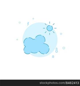 Clear sunny weather forecast vector icon. Flat illustration. Filled line style. Blue monochrome design.. Clear sunny weather forecast flat vector icon. Filled line style. Blue monochrome design.