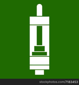 Clearomizer for cigarette icon white isolated on green background. Vector illustration. Clearomizer for cigarette icon green